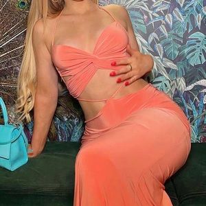 salmon colored fashion nova dress